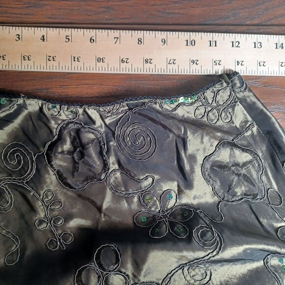 MSK Midi Skirt Womens Small Green Fairycore Grunge Embroidered Mixed Media Satin - Picture 8 of 8
